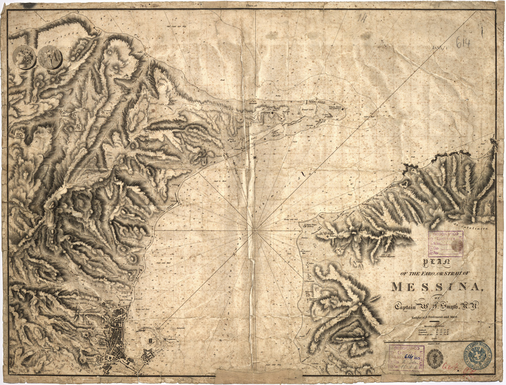 (N:14078) PLAN OF THE FARO, OR STRAIT OF MESSINA BY CAPTAIN SMYTH KNIGHT OF S. FERDINAND AND MERIT. (B0005413) Carte e stampe antiche: riproduzione a colori su carta (formato A2)