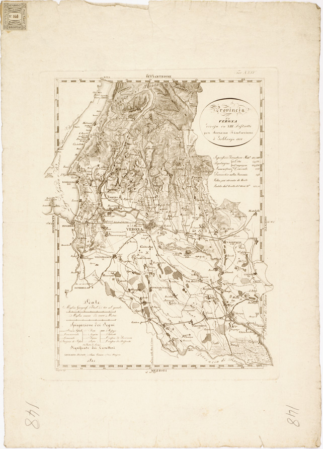 (N:14485) PROVINCIA DI VERONA DIVISA IN XIII DISTRETTI PER SOVRANA RISOLUZIONE 8 FEBBRAIO 1818. (B0005533) Carte e stampe antiche: riproduzione a colori su carta (formato A2)