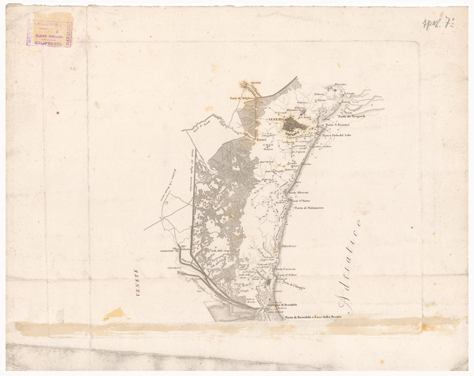 (N:1801) CARTA DEL CORSO DEL FIUME PO' E DELLA LAGUNA DI VENEZIA - Spezzone 7 (B0005541) Carte e stampe antiche: riproduzione a colori su carta (formato A2)