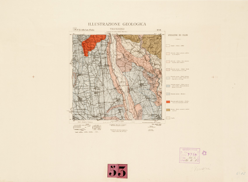 (N:10633) ILLUSTRAZIONE GEOLOGICA DELLA ZONA DI TRICESIMO - Foglio 1 - Illustrazione geologica (B0005671) Carte e stampe antiche: riproduzione a colori su carta (formato A2)