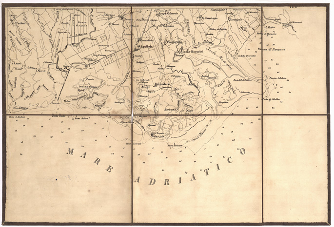 (N:7949) CARTA TOPOGRAFICA DELLA VENEZIA - Foglio H4 - Grado (B0005740) Carte e stampe antiche: riproduzione a colori su carta (formato A2)