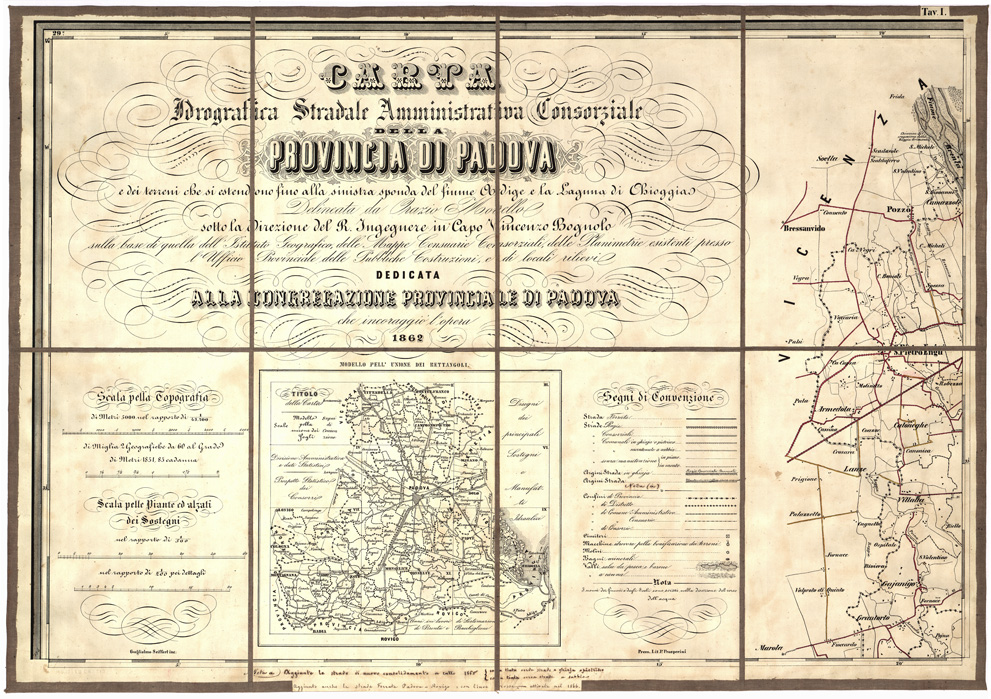 (N:5461) CARTA IDROGRAFICA STRADALE AMMINISTRATIVA CONSORZIALE DELLA PROVINCIA DI PADOVA... - Tavola 1 (B0005742) Carte e stampe antiche: riproduzione a colori su carta (formato A2)