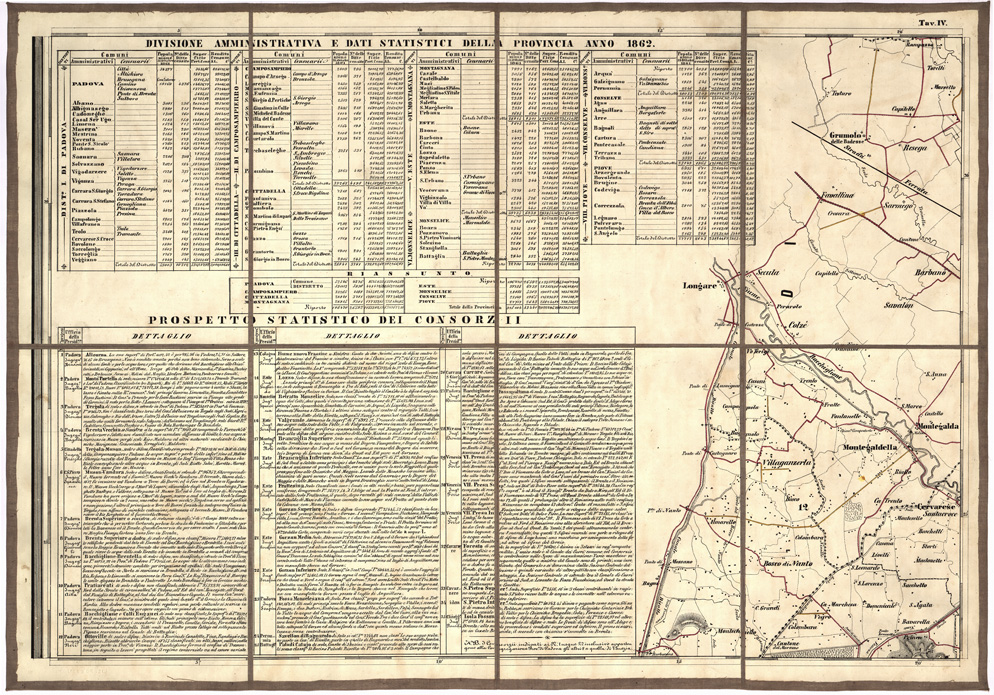 (N:5464) CARTA IDROGRAFICA STRADALE AMMINISTRATIVA CONSORZIALE DELLA PROVINCIA DI PADOVA... - Tavola 4 (B0005745) Carte e stampe antiche: riproduzione a colori su carta (formato A2)