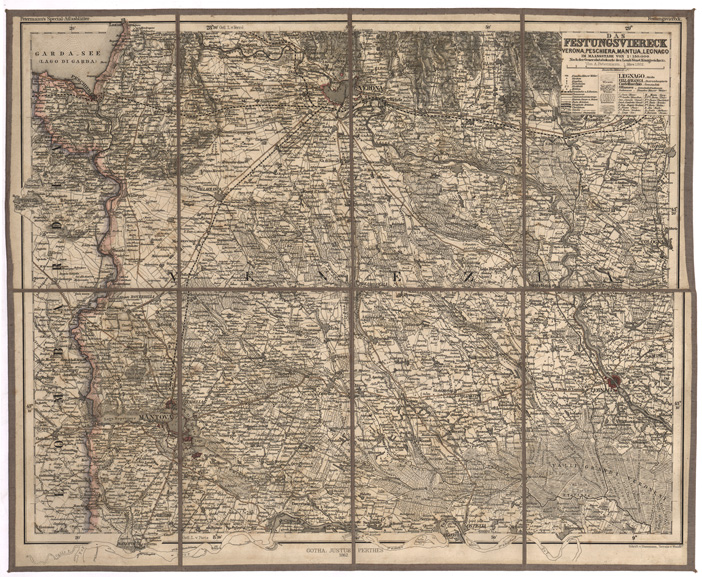 (N:9293) DAS FESTUNGSVIERECK VERONA, PESCHIERA, MANTUA, LEGNAGO... (B0005766) Carte e stampe antiche: riproduzione a colori su carta (formato A2)