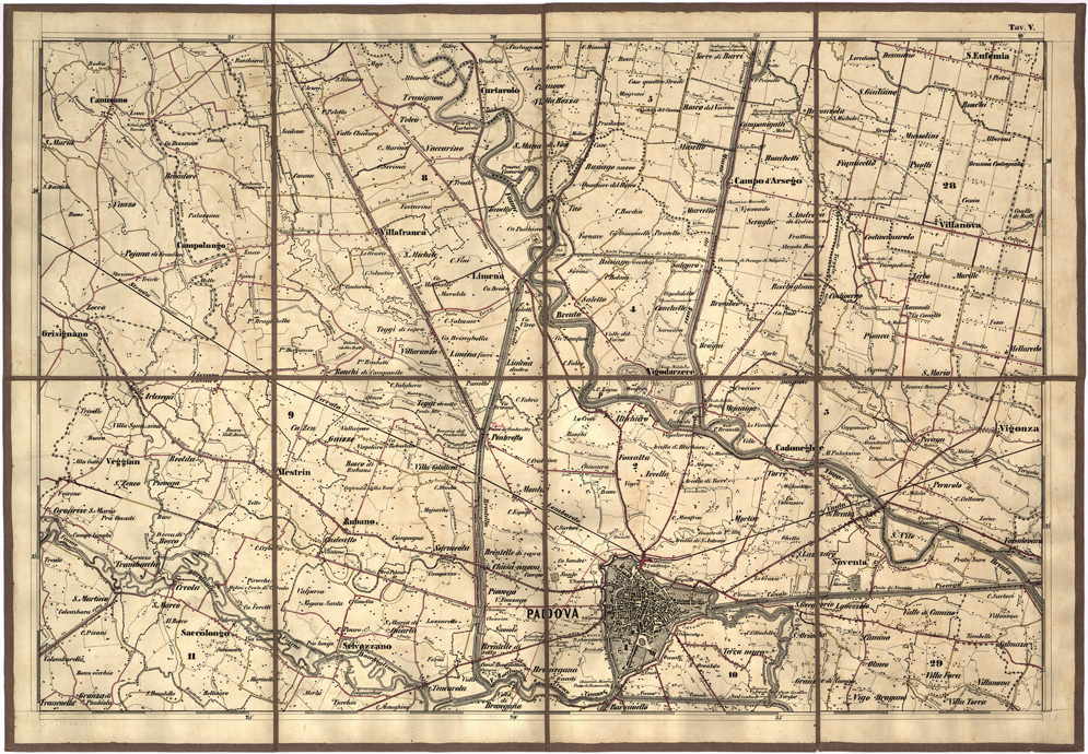 (N:5454) CARTA IDROGRAFICA STRADALE AMMINISTRATIVA CONSORZIALE DELLA PROV. DI PADOVA... Tavola V (B0006218) Carte e stampe antiche: riproduzione a colori su carta (formato A2)
