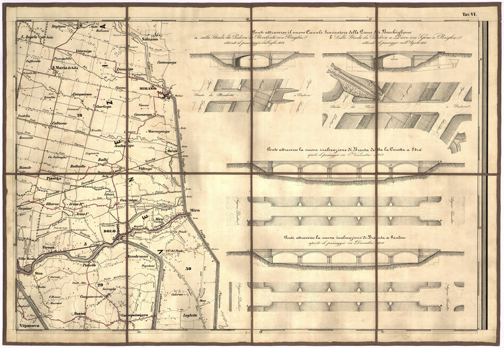 (N:5455) CARTA IDROGRAFICA STRADALE AMMINISTRATIVA CONSORZIALE DELLA PROV. DI PADOVA... Tavola VI (B0006219) Carte e stampe antiche: riproduzione a colori su carta (formato A2)