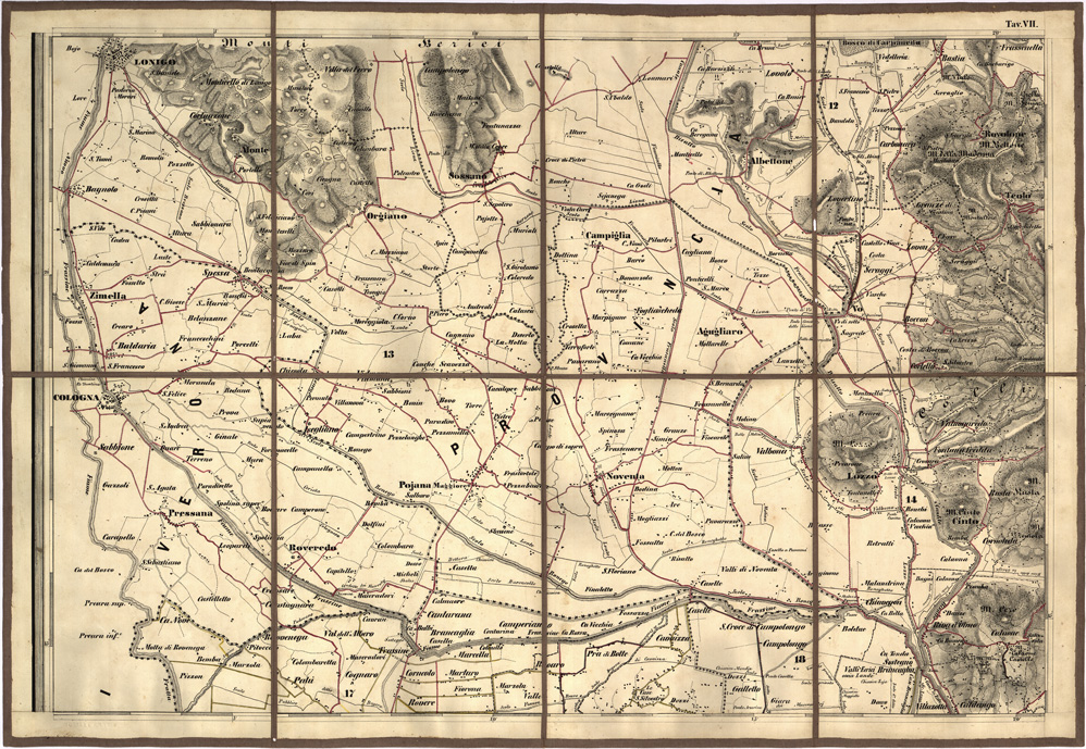 (N:5456) CARTA IDROGRAFICA STRADALE AMMINISTRATIVA CONSORZIALE DELLA PROV. DI PADOVA...Tavola VII (B0006220) Carte e stampe antiche: riproduzione a colori su carta (formato A2)