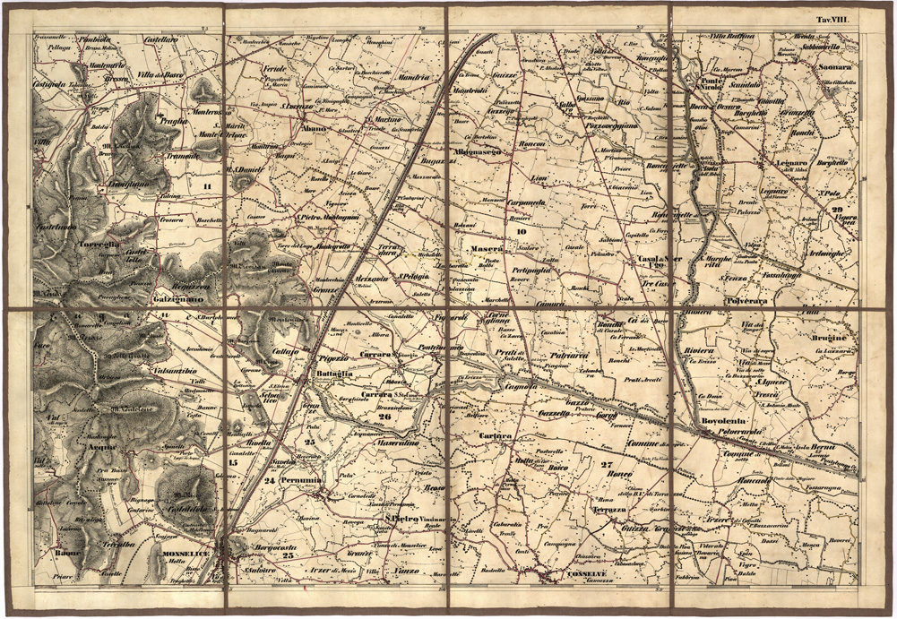 (N:5457) CARTA IDROGRAFICA STRADALE AMMINISTRATIVA CONSORZIALE DELLA PROV. DI PADOVA...Tavola VIII (B0006221) Carte e stampe antiche: riproduzione a colori su carta (formato A2)