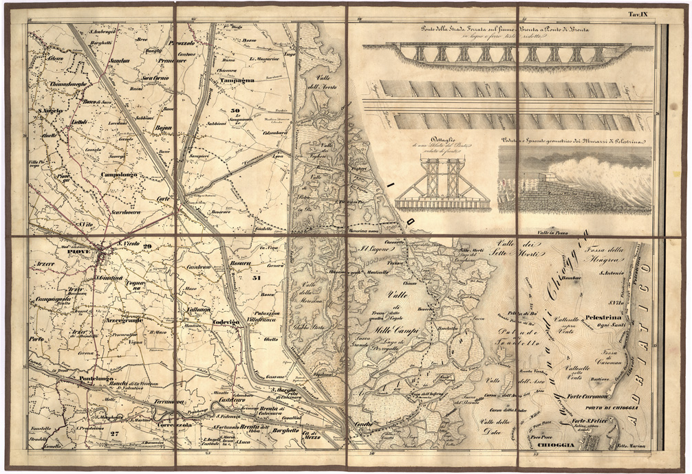 (N:5453) CARTA IDROGRAFICA STRADALE AMMINISTRATIVA CONSORZIALE DELLA PROV. DI PADOVA...Tavola IX (B0006222) Carte e stampe antiche: riproduzione a colori su carta (formato A2)