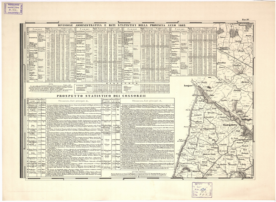 (N:5440) CARTA IDROGRAFICA STRADALE AMMINISTRATIVA CONSORZIALE DELLA PROV. DI PADOVA... Tavola IV (B0006229) Carte e stampe antiche: riproduzione a colori su carta (formato A2)