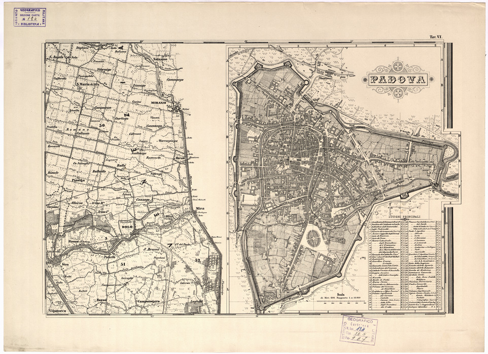 (N:5443) CARTA IDROGRAFICA STRADALE AMMINISTRATIVA CONSORZIALE DELLA PROV. DI PADOVA... Tavola VI (B0006231) Carte e stampe antiche: riproduzione a colori su carta (formato A2)