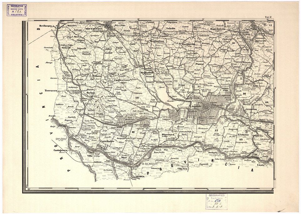 (N:5446) CARTA IDROGRAFICA STRADALE AMMINISTRATIVA CONSORZIALE DELLA PROV. DI PADOVA... Tavola X (B0006235) Carte e stampe antiche: riproduzione a colori su carta (formato A2)