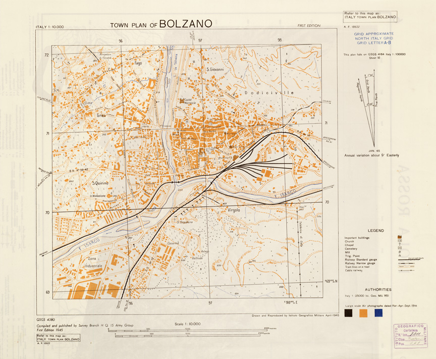 (N:11398) TOWN PLAN OF BOLZANO (B0006359) Carte e stampe antiche: riproduzione a colori su carta (formato A2)