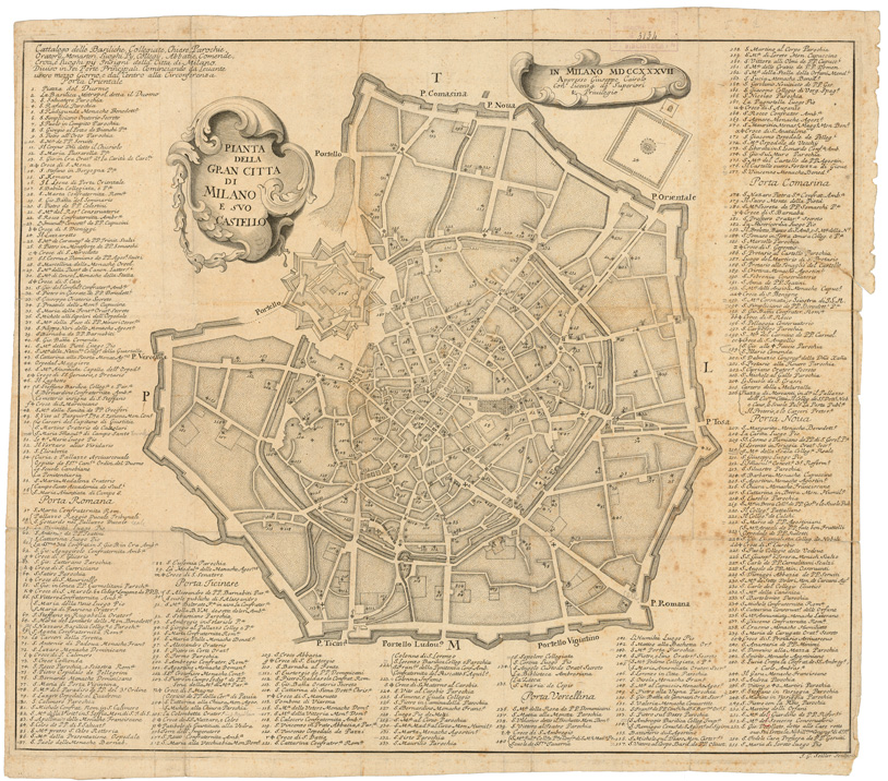 (N:13816) PIANTA DELLA GRAN CITTA' DI MILANO E SUO CASTELLO IN MILANO (B0006392) Carte e stampe antiche: riproduzione a colori su carta (formato A2)