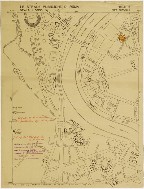 (N:11455) LE STRADE PUBBLICHE DI ROMA - Foglio 11 - FORO MUSSOLINI (con nulla osta) (B0006499) Carte e stampe antiche: riproduzione a colori su carta (formato A2)