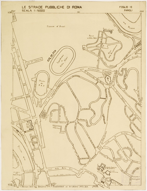 (N:11456) LE STRADE PUBBLICHE DI ROMA - Foglio 12 - PARIOLI (B0006501) Carte e stampe antiche: riproduzione a colori su carta (formato A2)