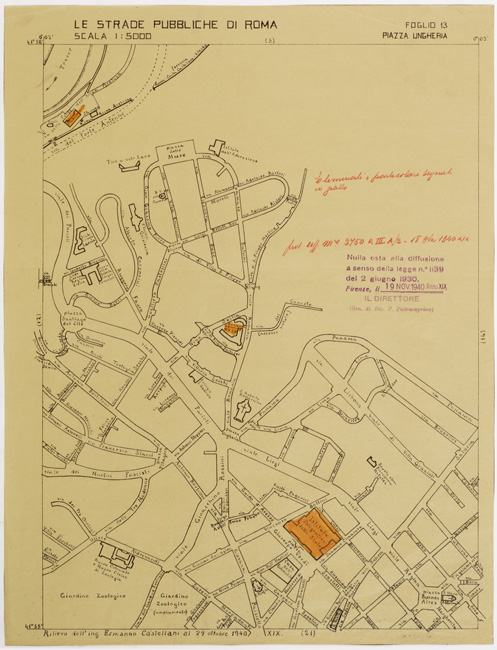 (N:11458) LE STRADE PUBBLICHE DI ROMA - Foglio 13 - PIAZZA UNGHERIA (con nulla osta) (B0006502) Carte e stampe antiche: riproduzione a colori su carta (formato A2)