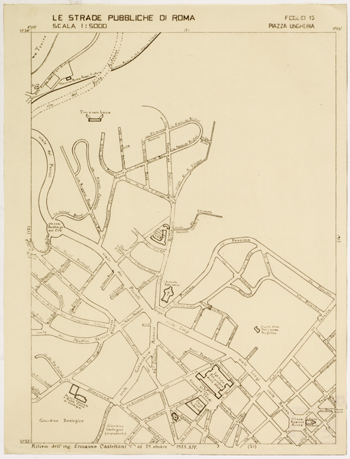 (N:11457) LE STRADE PUBBLICHE DI ROMA - Foglio 13 - PIAZZA UNGHERIA (B0006503) Carte e stampe antiche: riproduzione a colori su carta (formato A2)