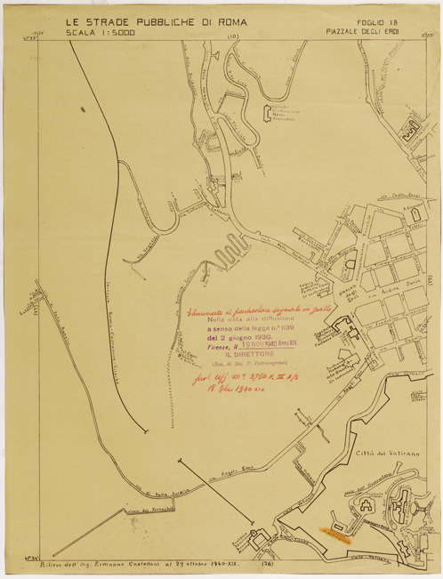 (N:11465) LE STRADE PUBBLICHE DI ROMA - Foglio 18 - PIAZZALE DEGLI EROI (con nulla osta) (B0006509) Carte e stampe antiche: riproduzione a colori su carta (formato A2)