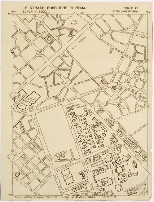 (N:11473) LE STRADE PUBBLICHE DI ROMA - Foglio 22 - CITTA' UNIVERSITARIA (B0006518) Carte e stampe antiche: riproduzione a colori su carta (formato A2)