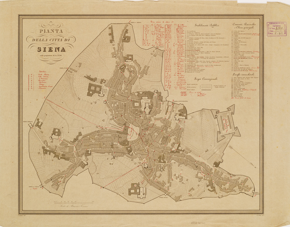 (N:13748) PIANTA DELLA CITTA' DI SIENA NELLA PROPORZIONE DI 1:3.750 (B0006789) Carte e stampe antiche: riproduzione a colori su carta (formato A2)