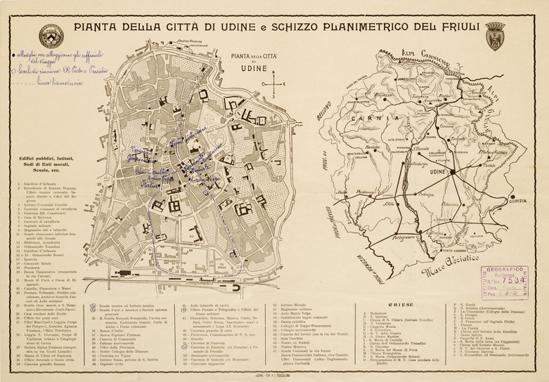 (N:13799) PIANTA DELLA CITTA' DI UDINE E SCHIZZO PLANIMETRICO DEL FRIULI (B0006866) Carte e stampe antiche: riproduzione a colori su carta (formato A2)