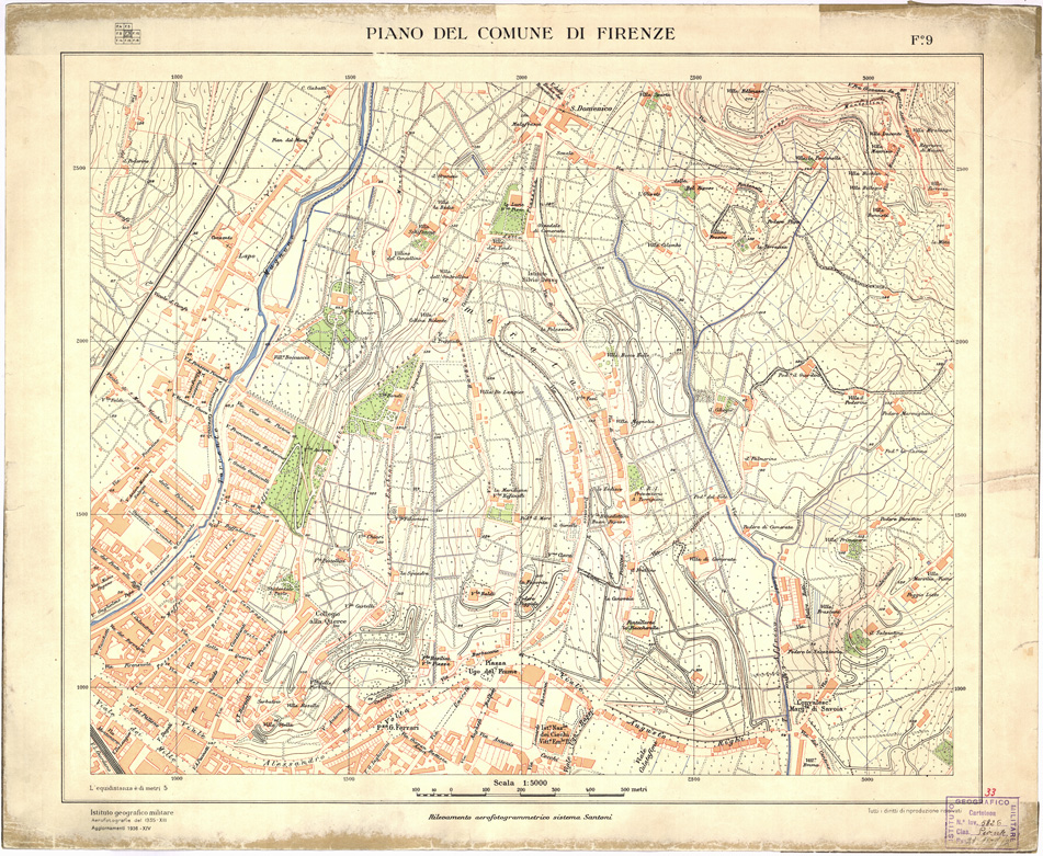 (N:13258) PIANO DEL COMUNE DI FIRENZE - Foglio 9 (B0007040) Carte e stampe antiche: riproduzione a colori su carta (formato A2)