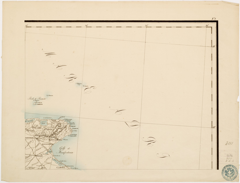 (N:3877) CARTA DELLE PROVINCIE MERIDIONALI D'ITALIA PUBBLICATA DALL'UFFICIO TOPOG. DEL R.L CORPO DI STATO MAGGIORE - Foglio 2 (B0007224) Carte e stampe antiche: riproduzione a colori su carta (formato A2)