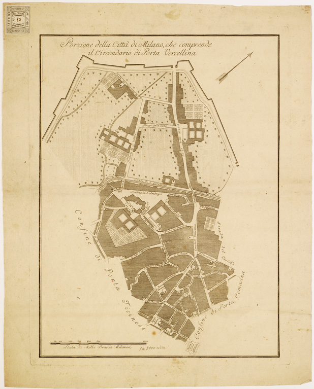 (N:13646) PIANTA DELLA CITTA' DI MILANO DIVISA IN CIRCONDARI - Foglio 5 - Porzione della Citt di Milano che comprende il Circondario di Porta Vercellina (B0007252) Carte e stampe antiche: riproduzione a colori su carta (formato A2)
