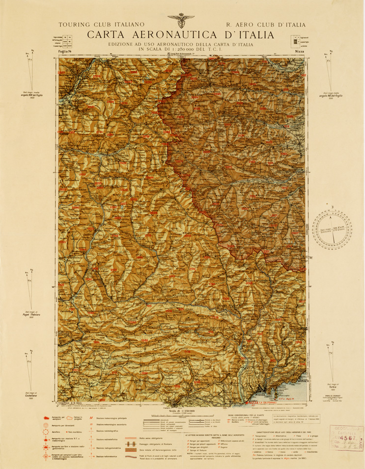 (N:624) CARTA AERONAUTICA D'ITALIA - Foglio 14 NIZZA (B0007336) Carte e stampe antiche: riproduzione a colori su carta (formato A2)