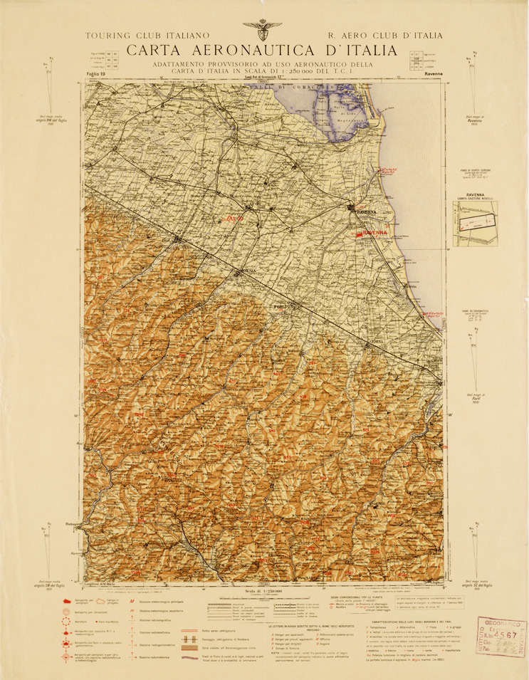 (N:629) CARTA AERONAUTICA D'ITALIA - Foglio 19 RAVENNA (B0007341) Carte e stampe antiche: riproduzione a colori su carta (formato A2)