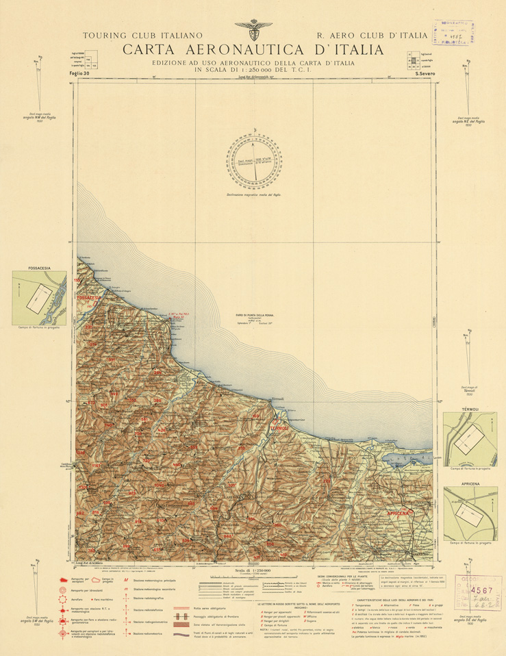(N:644) CARTA AERONAUTICA D'ITALIA - Foglio 30 S. SEVERO (B0007354) Carte e stampe antiche: riproduzione a colori su carta (formato A2)