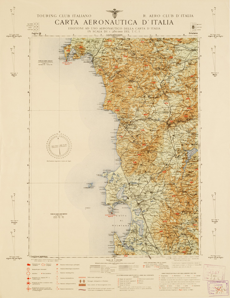 (N:653) CARTA AERONAUTICA D'ITALIA - Foglio 39 ORISTANO (B0007363) Carte e stampe antiche: riproduzione a colori su carta (formato A2)