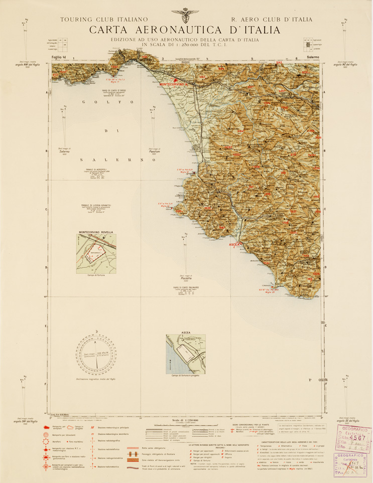 (N:656) CARTA AERONAUTICA D'ITALIA - Foglio 41 SALERNO (B0007365) Carte e stampe antiche: riproduzione a colori su carta (formato A2)
