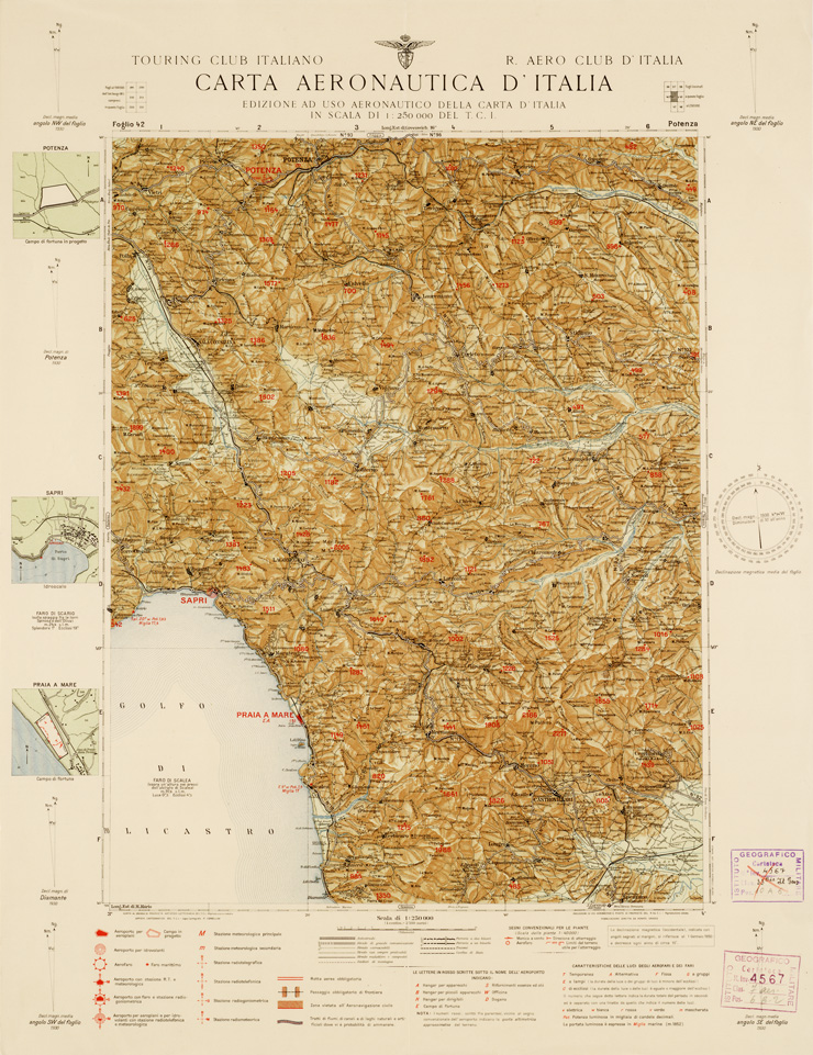 (N:657) CARTA AERONAUTICA D'ITALIA - Foglio 42 POTENZA (B0007366) Carte e stampe antiche: riproduzione a colori su carta (formato A2)
