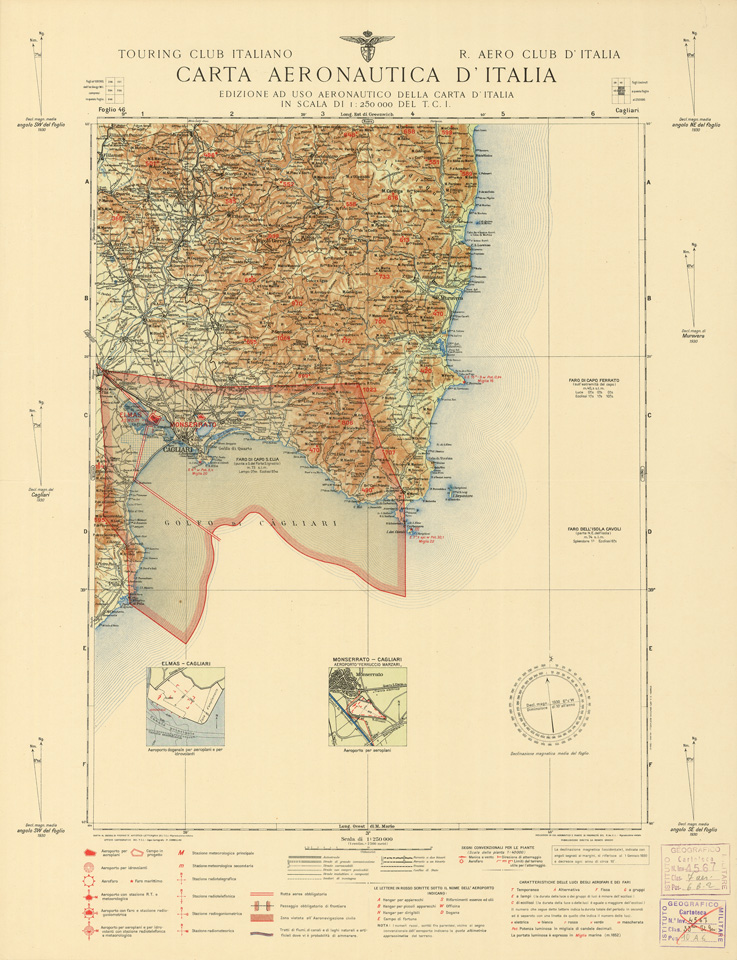 (N:661) CARTA AERONAUTICA D'ITALIA - Foglio 46 CAGLIARI (B0007370) Carte e stampe antiche: riproduzione a colori su carta (formato A2)