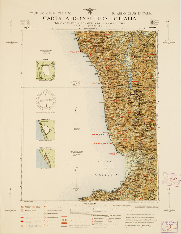 (N:662) CARTA AERONAUTICA D'ITALIA - Foglio 47 COSENZA (B0007371) Carte e stampe antiche: riproduzione a colori su carta (formato A2)