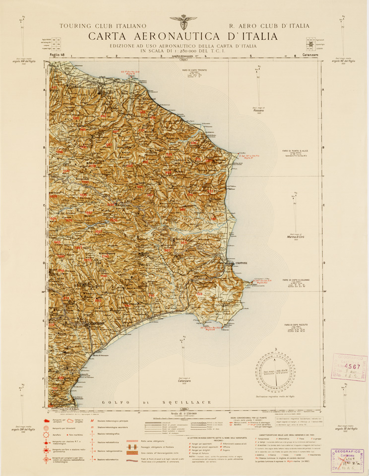 (N:663) CARTA AERONAUTICA D'ITALIA - Foglio 48 CATANZARO (B0007372) Carte e stampe antiche: riproduzione a colori su carta (formato A2)