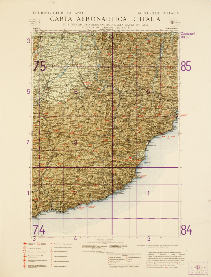 (N:545) CARTA AERONAUTICA D'ITALIA (EDIZIONE TEDESCA) - Foglio 15 CUNEO - IMPERIA (B0007381) Carte e stampe antiche: riproduzione a colori su carta (formato A2)