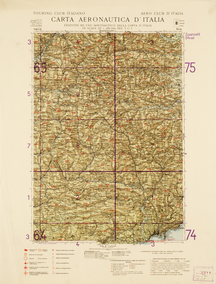 (N:544) CARTA AERONAUTICA D'ITALIA (EDIZIONE TEDESCA) - Foglio 14 NIZZA (B0007382) Carte e stampe antiche: riproduzione a colori su carta (formato A2)