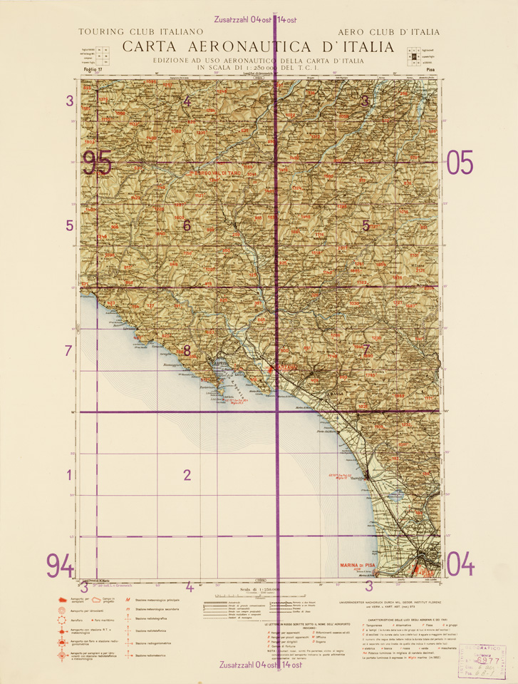 (N:547) CARTA AERONAUTICA D'ITALIA (EDIZIONE TEDESCA) - Foglio 17 PISA (B0007384) Carte e stampe antiche: riproduzione a colori su carta (formato A2)