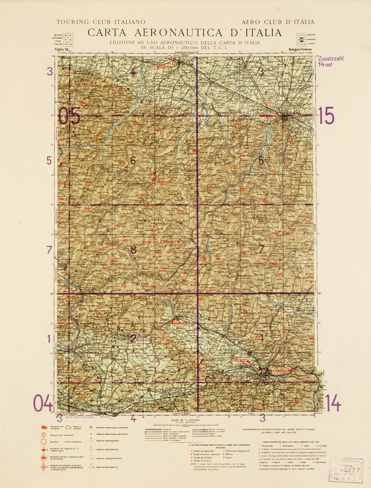 (N:548) CARTA AERONAUTICA D'ITALIA (EDIZIONE TEDESCA) - Foglio 18 BOLOGNA FIRENZE (B0007385) Carte e stampe antiche: riproduzione a colori su carta (formato A2)
