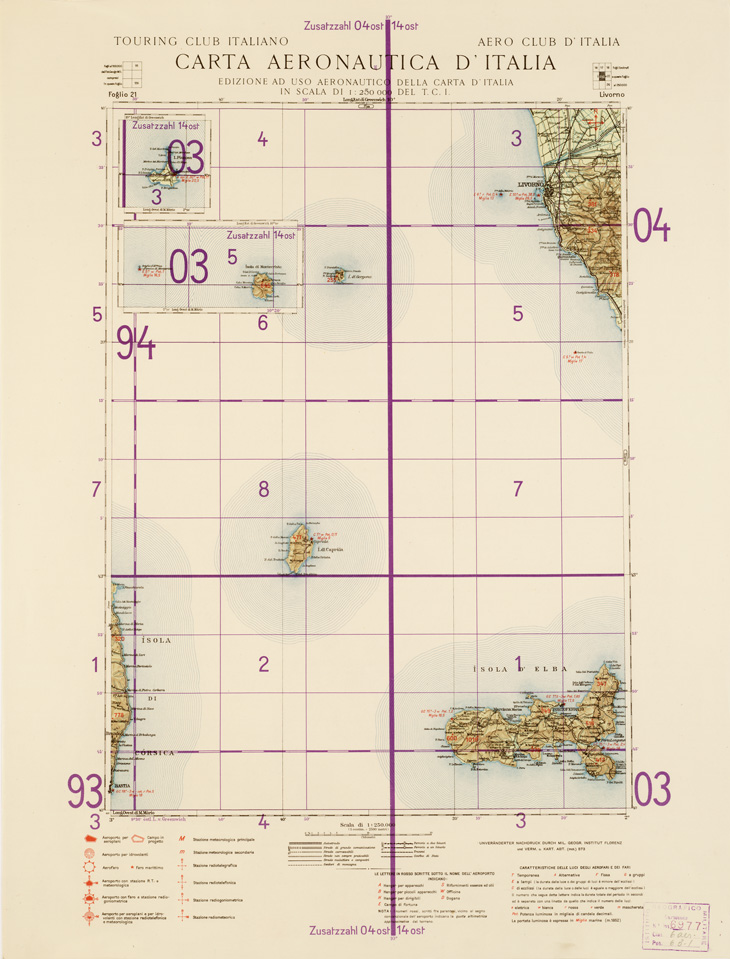(N:551) CARTA AERONAUTICA D'ITALIA (EDIZIONE TEDESCA) - Foglio 21 LIVORNO (B0007388) Carte e stampe antiche: riproduzione a colori su carta (formato A2)