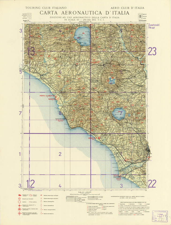 (N:557) CARTA AERONAUTICA D'ITALIA (EDIZIONE TEDESCA) - Foglio 27 CIVITAVECCHIA (B0007394) Carte e stampe antiche: riproduzione a colori su carta (formato A2)