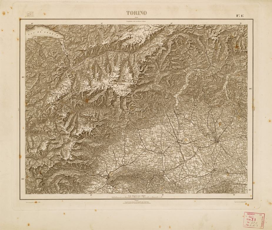 (N:788) CARTA COROGRAFICA D'ITALIA E DELLE REGIONI ADIACENTI - TORINO Foglio 1 (B0007545) Carte e stampe antiche: riproduzione a colori su carta (formato A2)
