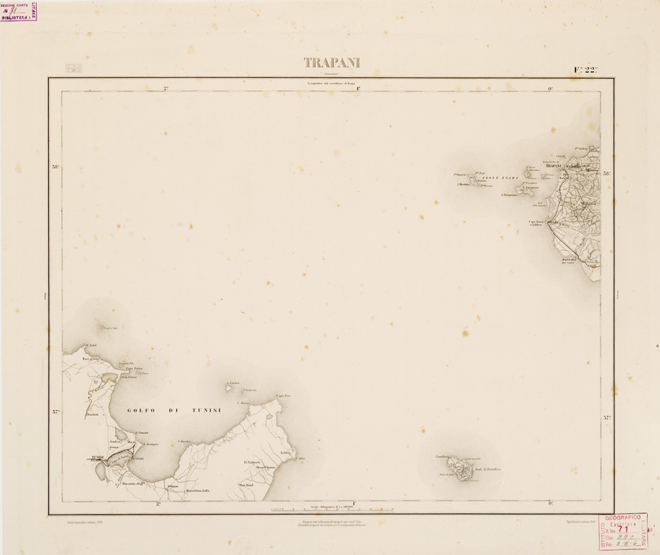 (N:789) CARTA COROGRAFICA D'ITALIA E DELLE REGIONI ADIACENTI - TRAPANI Foglio 22 (B0007549) Carte e stampe antiche: riproduzione a colori su carta (formato A2)