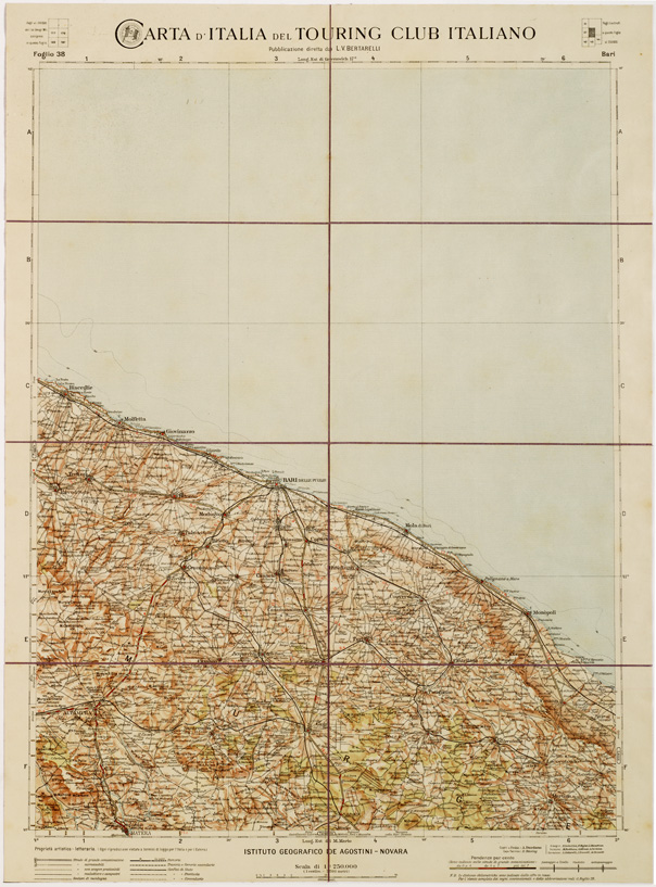 (N:1244) CARTA D'ITALIA DEL TOURING CLUB ITALIANO - Foglio 38 BARI (B0007938) Carte e stampe antiche: riproduzione a colori su carta (formato A2)