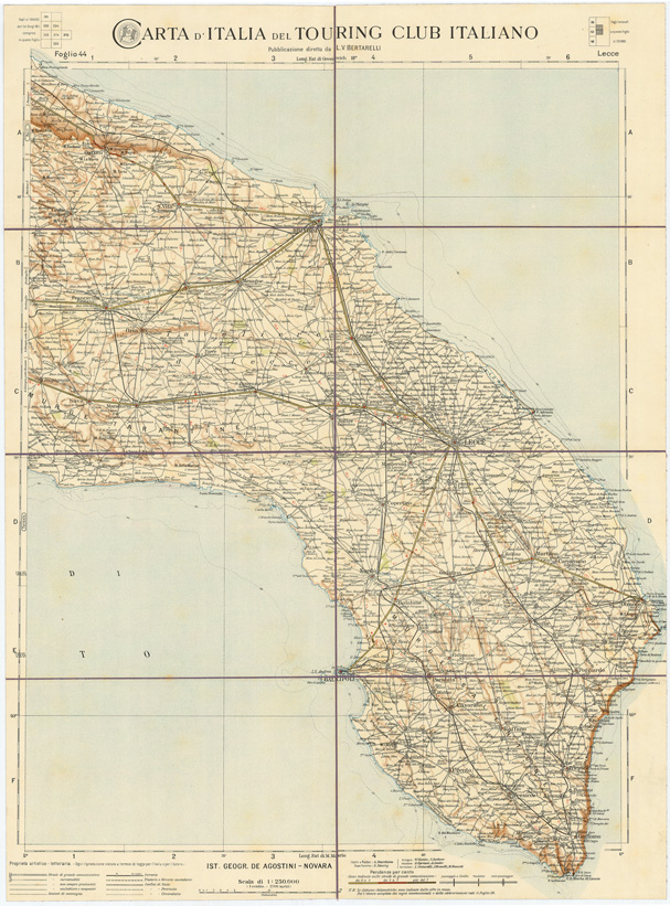 (N:1251) CARTA D'ITALIA DEL TOURING CLUB ITALIANO - Foglio 44 LECCE (B0007944) Carte e stampe antiche: riproduzione a colori su carta (formato A2)
