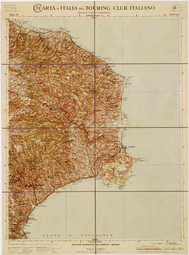 (N:1255) CARTA D'ITALIA DEL TOURING CLUB ITALIANO - Foglio 48 CATANZARO (B0007948) Carte e stampe antiche: riproduzione a colori su carta (formato A2)