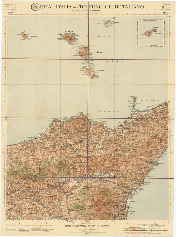 (N:1259) CARTA D'ITALIA DEL TOURING CLUB ITALIANO - Foglio 51 ETNA (B0007951) Carte e stampe antiche: riproduzione a colori su carta (formato A2)
